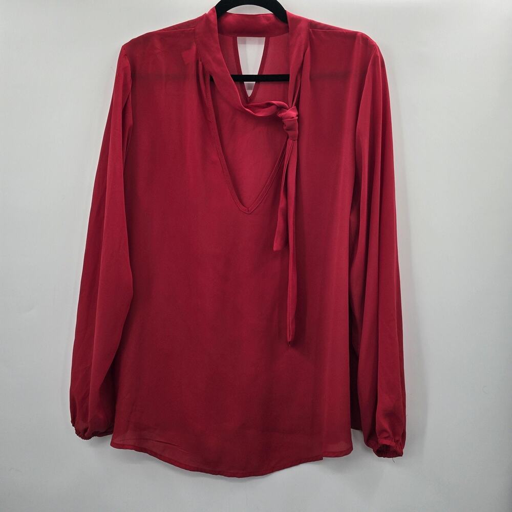 Torrid Blouse Womens 1X Red Chiffon Keyhole Tunic Top Plus Size Georgette Work